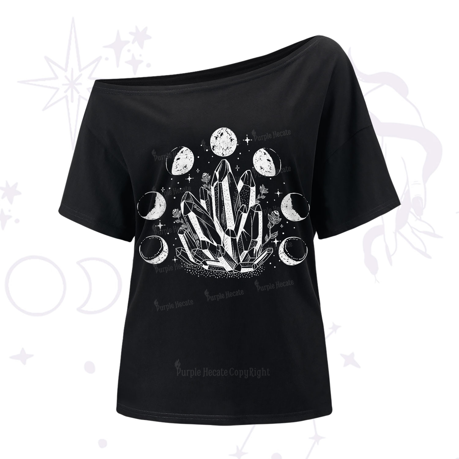Purplehecate Crystals and Moon Phases One-Shoulder T-Shirt