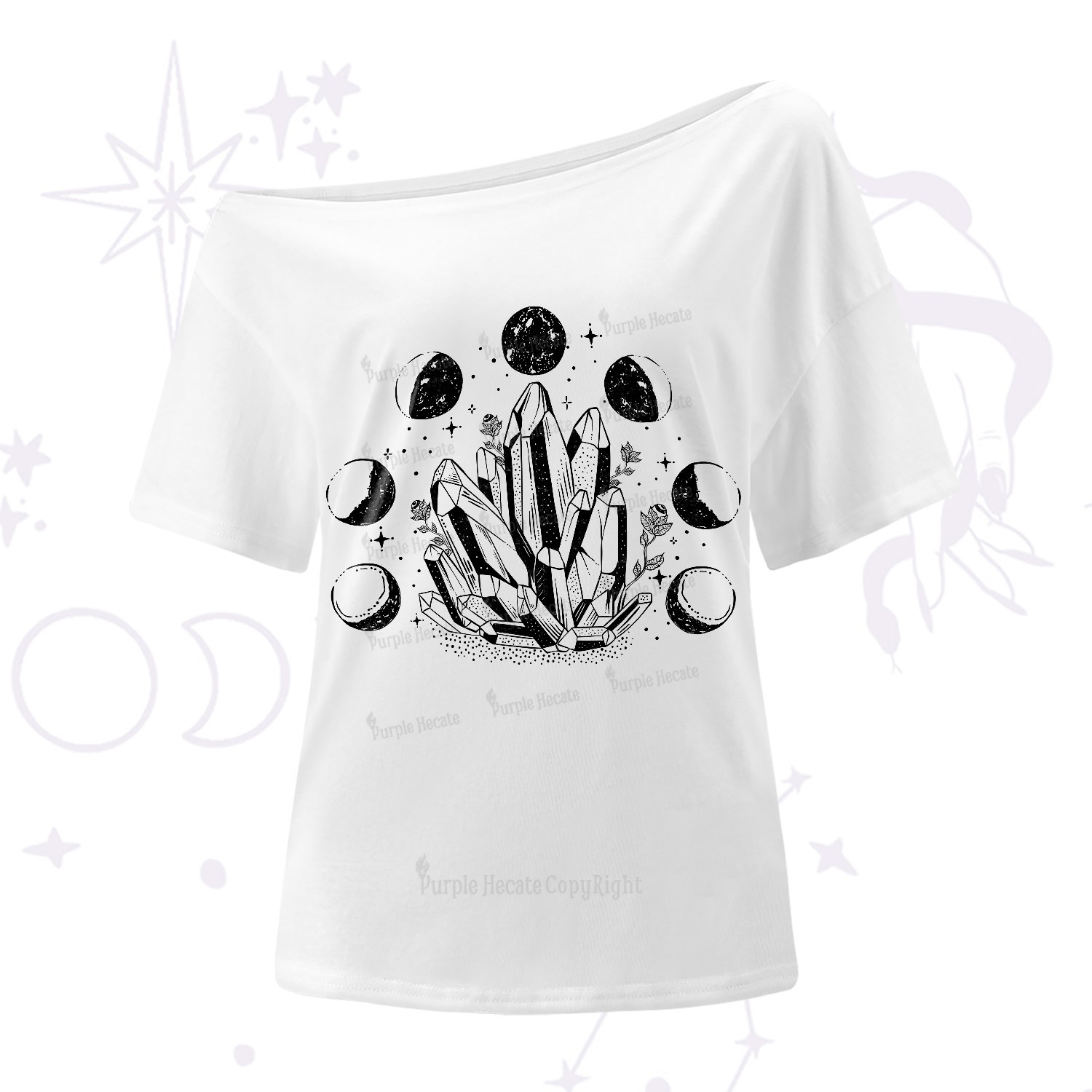 Purplehecate Crystals and Moon Phases One-Shoulder T-Shirt
