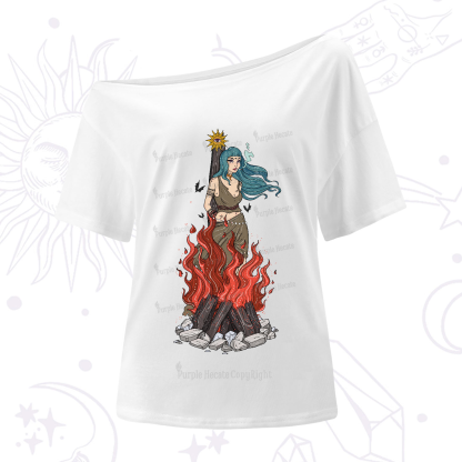 Purplehecate Witchy Woman Burned at the Stake One-Shoulder T-Shirt