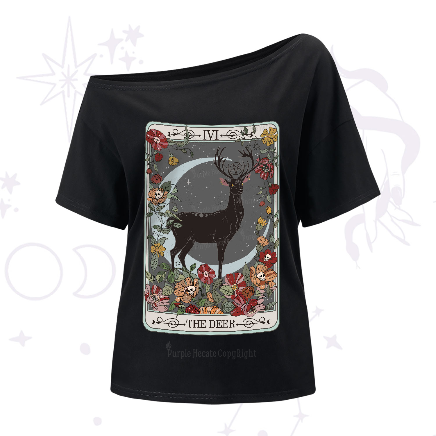 Purplehecate The Deer Tarot One-Shoulder T-Shirt