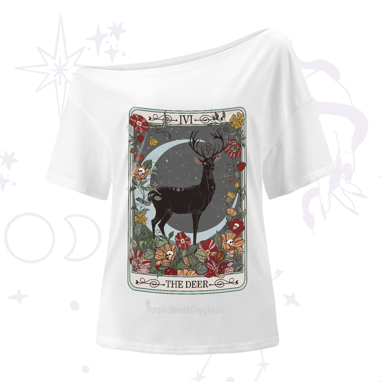 Purplehecate The Deer Tarot One-Shoulder T-Shirt