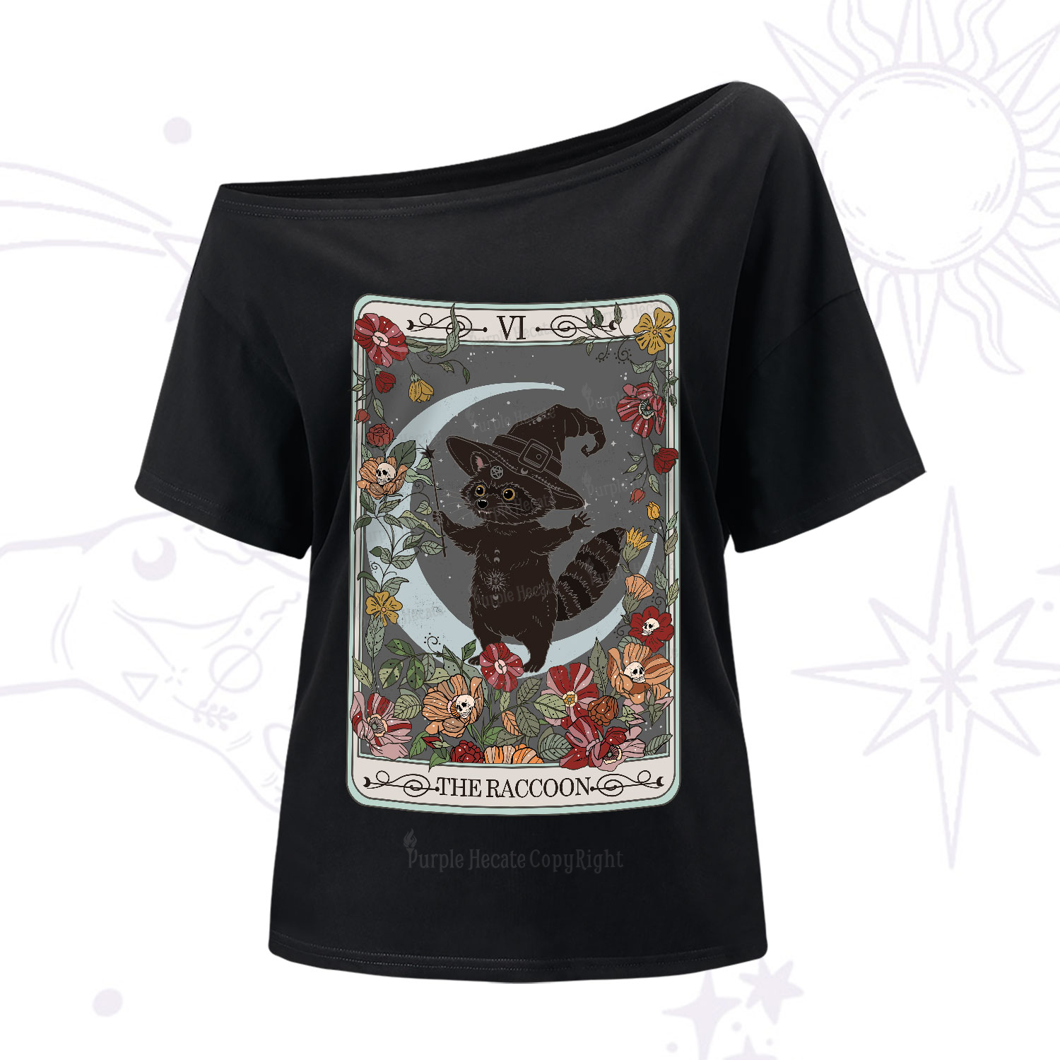 Purplehecate The Raccoon Tarot One-Shoulder T-Shirt