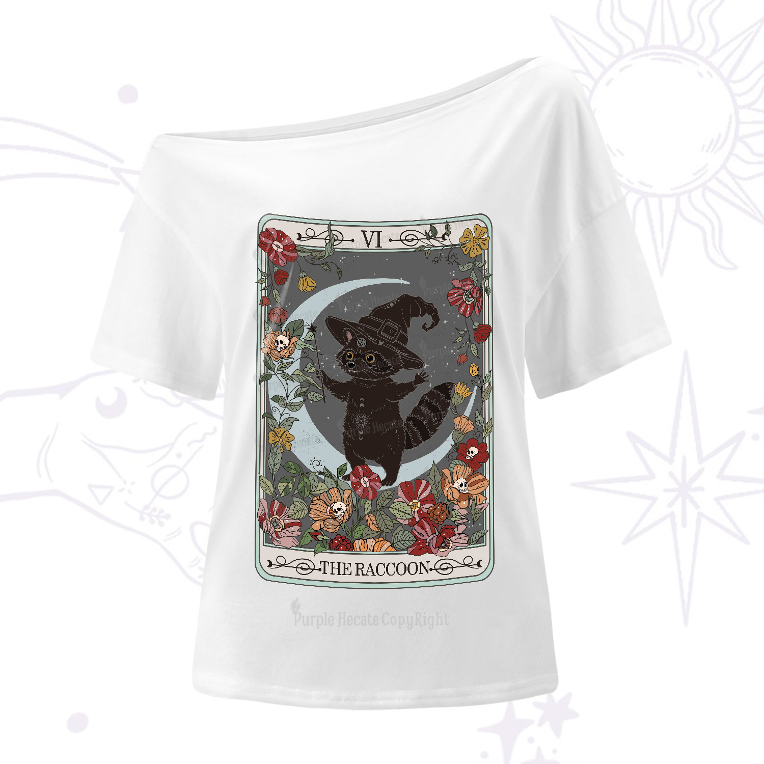 Purplehecate The Raccoon Tarot One-Shoulder T-Shirt