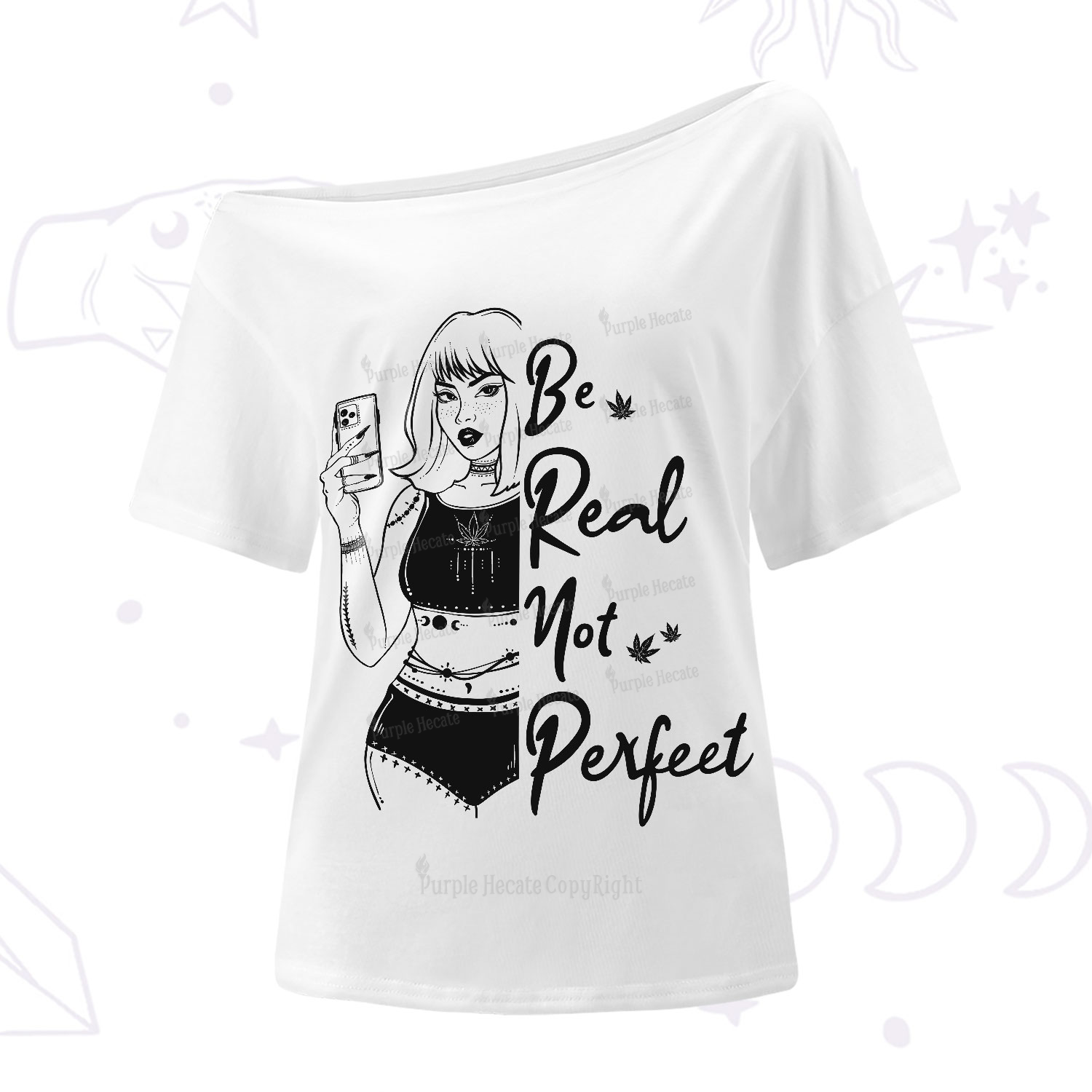Purplehecate Be Real Not Ferfect One-Shoulder T-Shirt