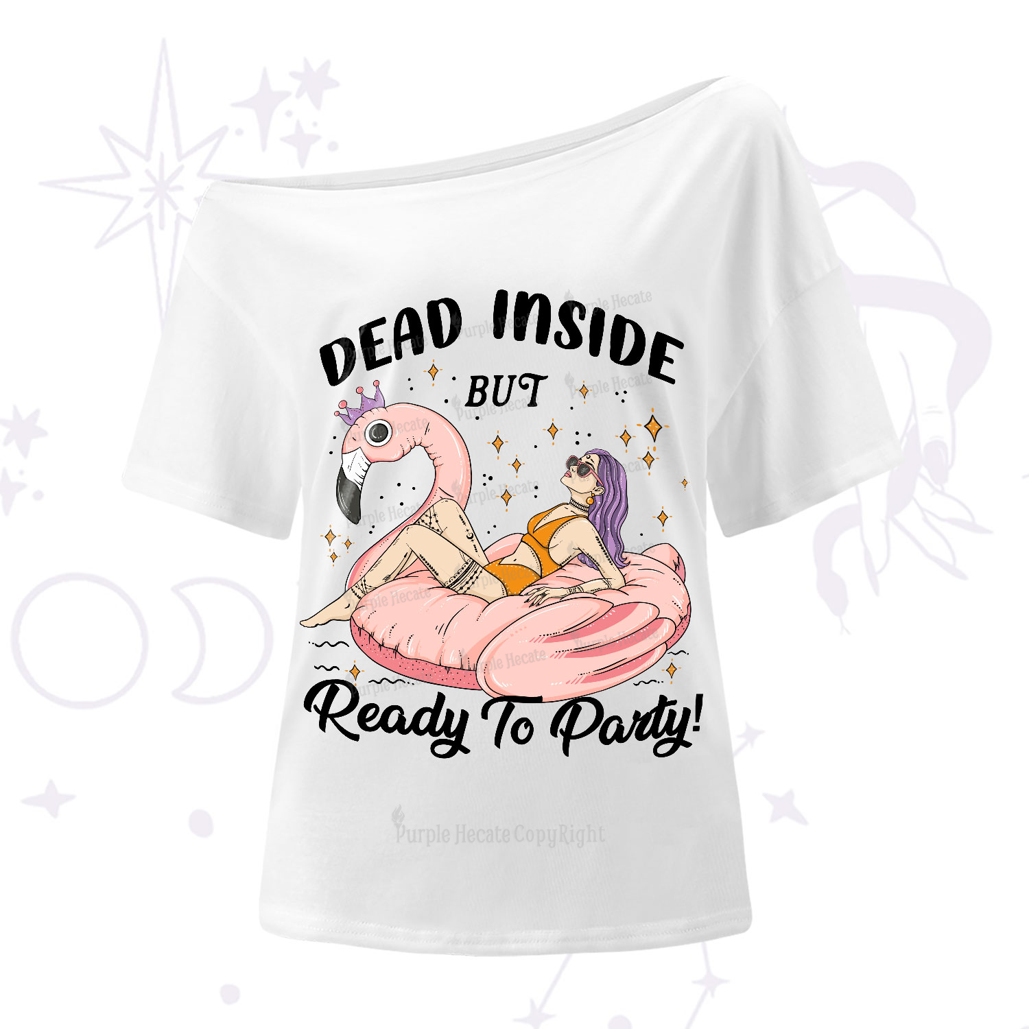 Purplehecate Dead Inside But Ready To Party One-Shoulder T-Shirt