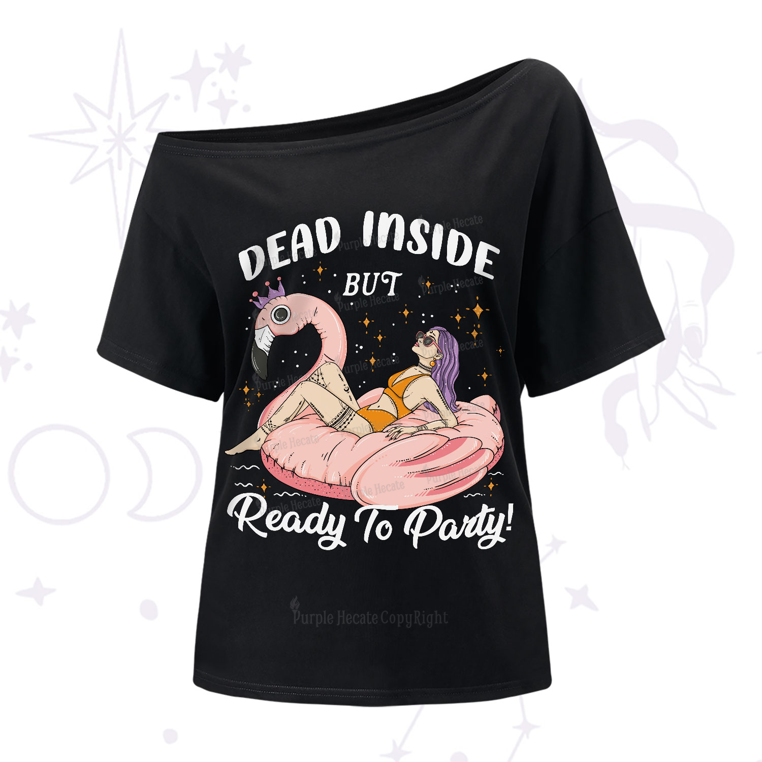 Purplehecate Dead Inside But Ready To Party One-Shoulder T-Shirt