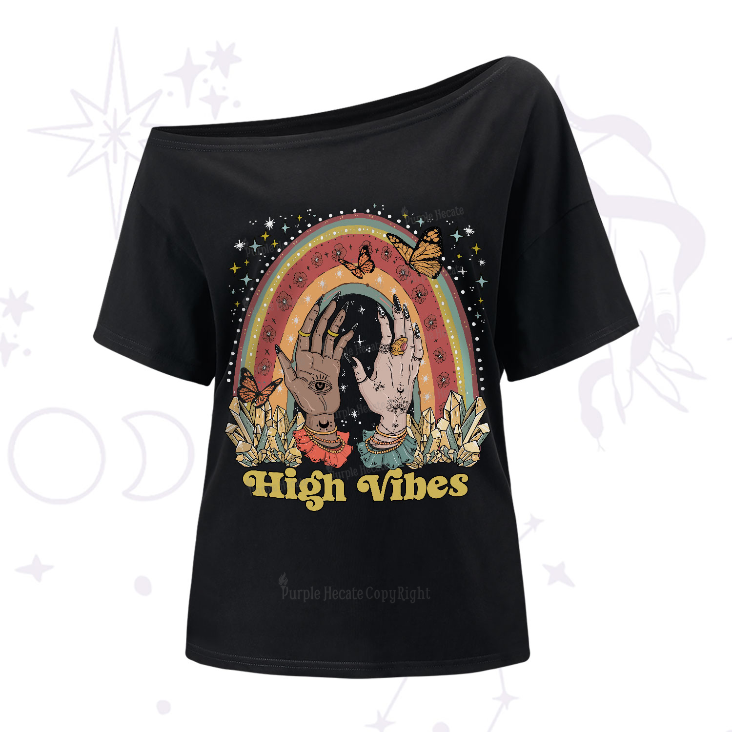 Purplehecate High Vibes One-Shoulder T-Shirt