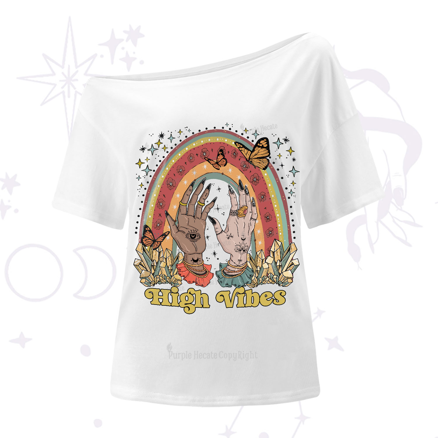 Purplehecate High Vibes One-Shoulder T-Shirt
