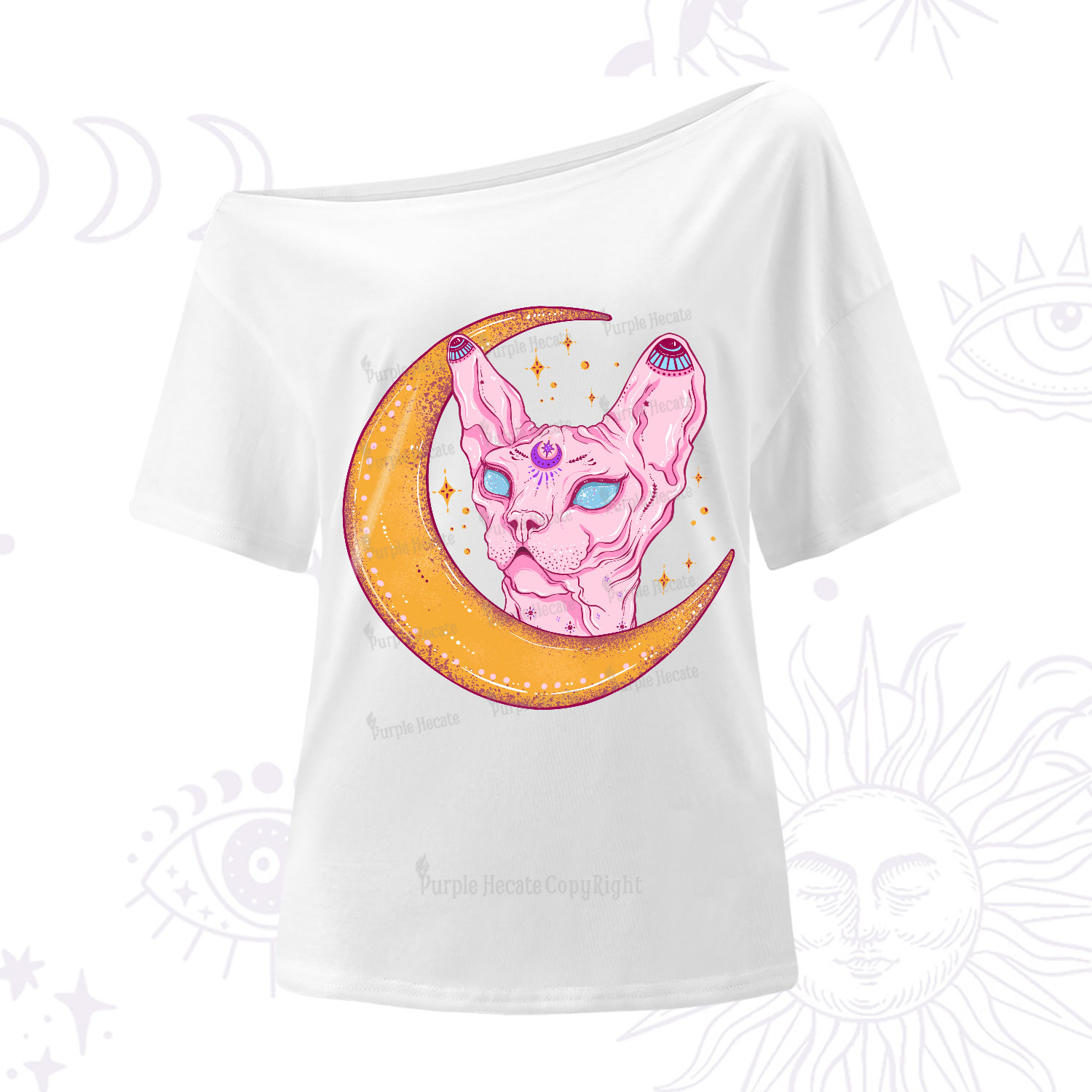 Purplehecate Mystical Witchy Cat One-Shoulder T-Shirt
