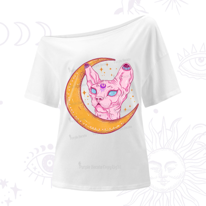 Purplehecate Mystical Witchy Cat One-Shoulder T-Shirt