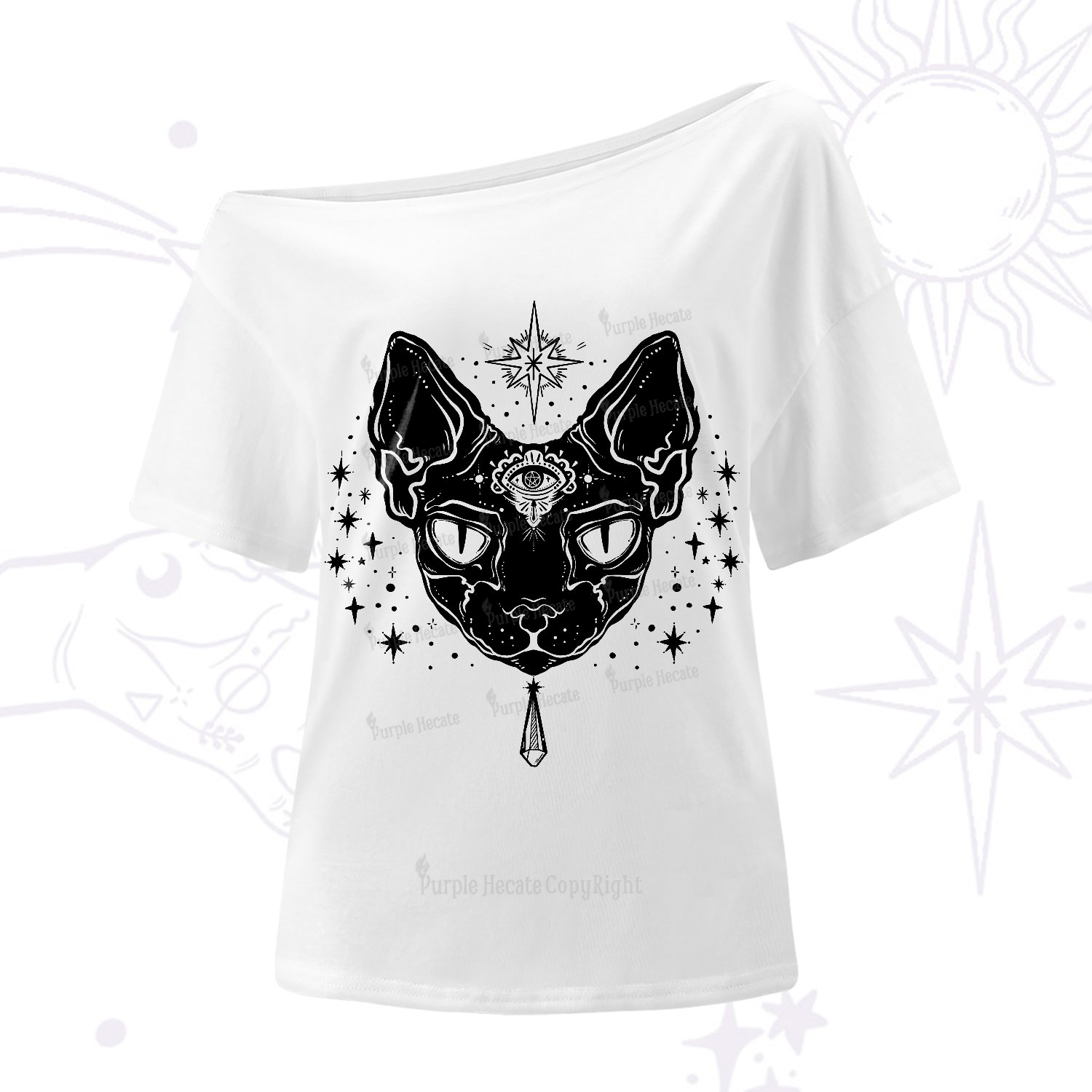 Purplehecate Three Eyed Sphynx Cat One-Shoulder T-Shirt