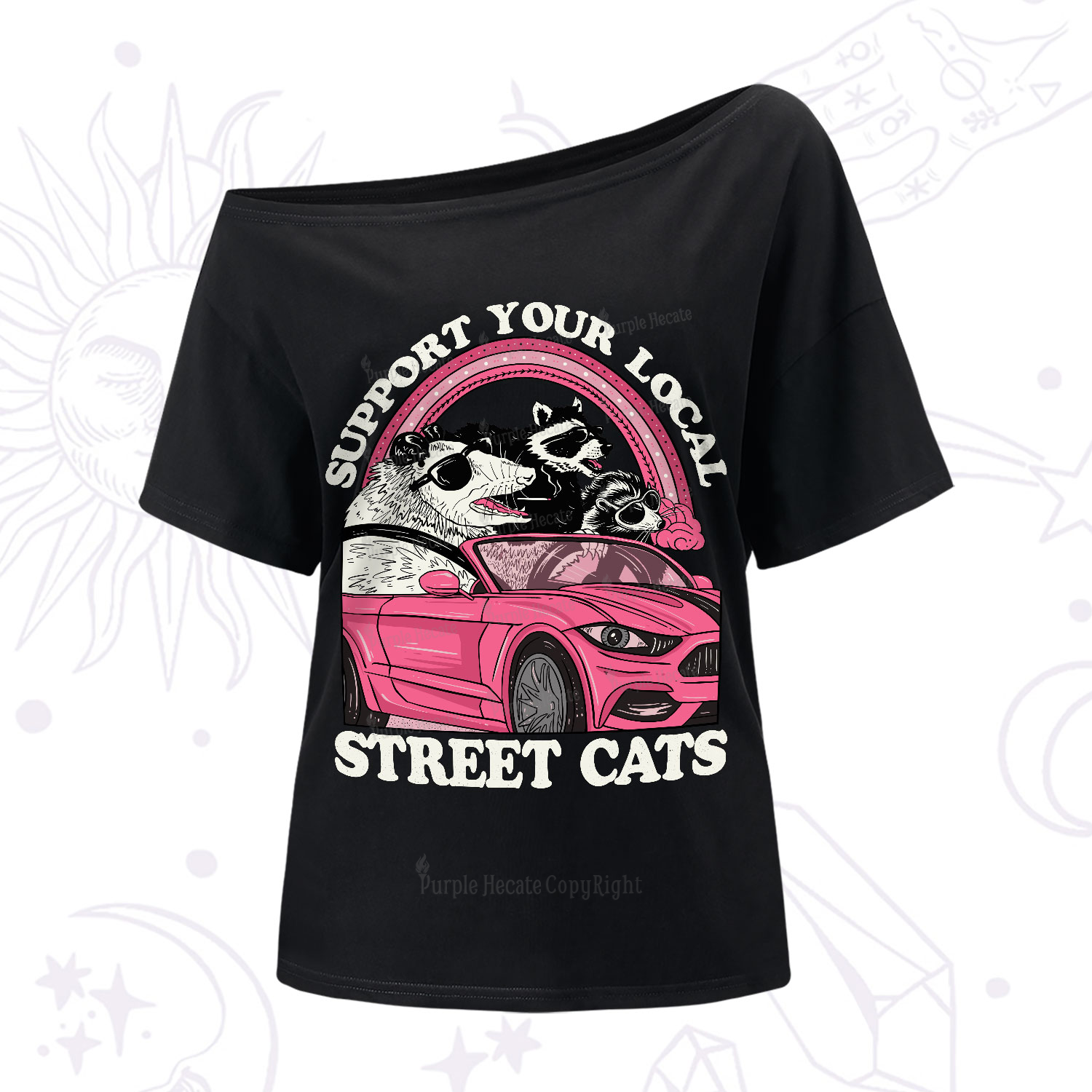 Purplehecate Support Local Street Cats One-Shoulder T-Shirt