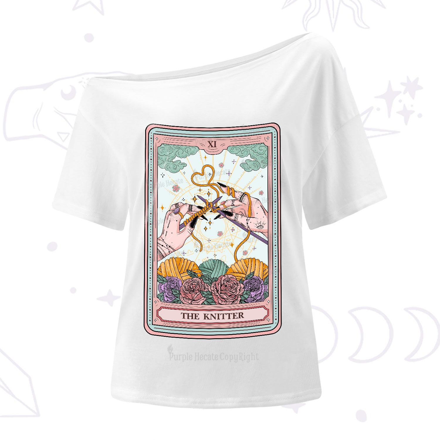 Purplehecate The Knitter Tarot Card One-Shoulder T-Shirt
