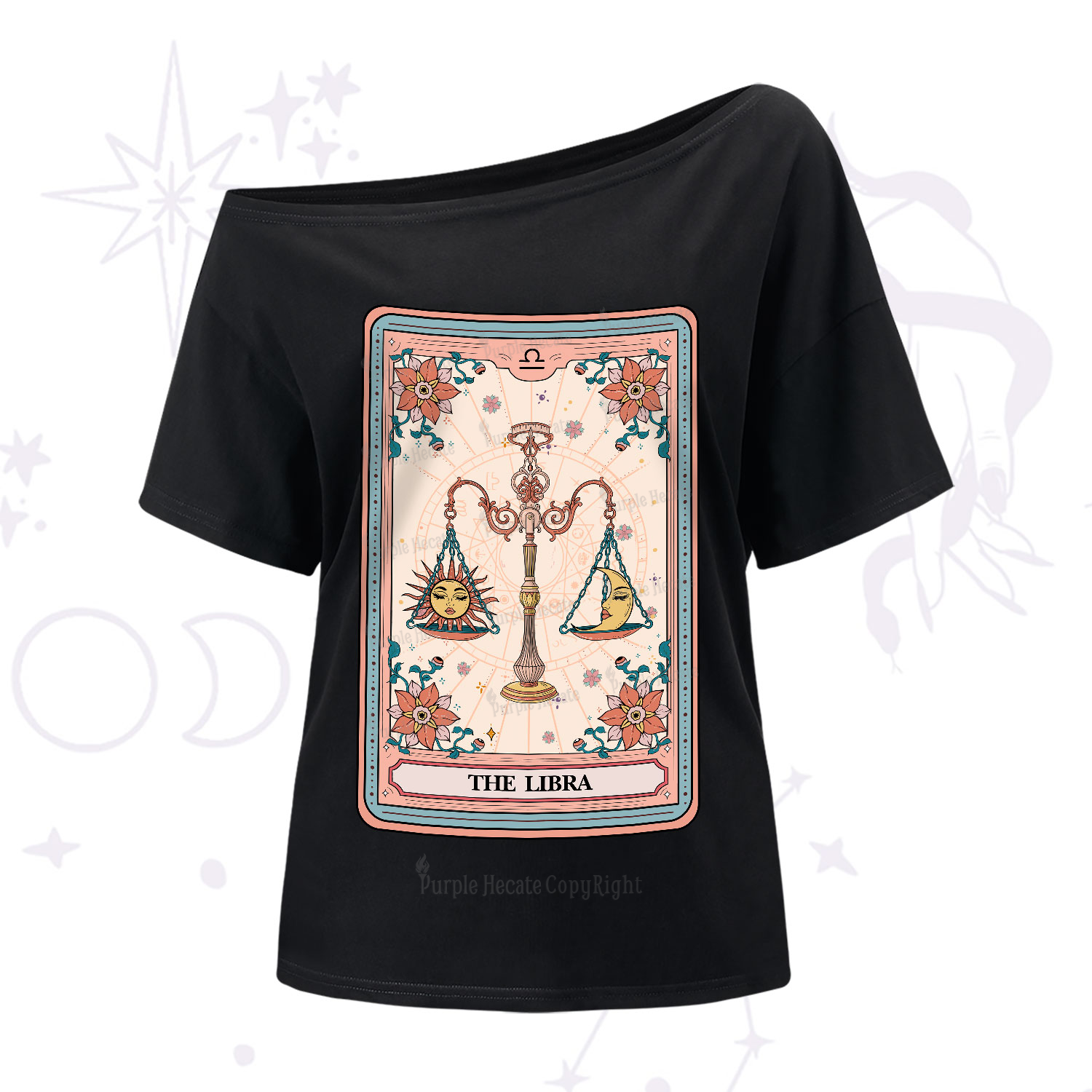 Purplehecate The Libra Tarot Card One-Shoulder T-Shirt