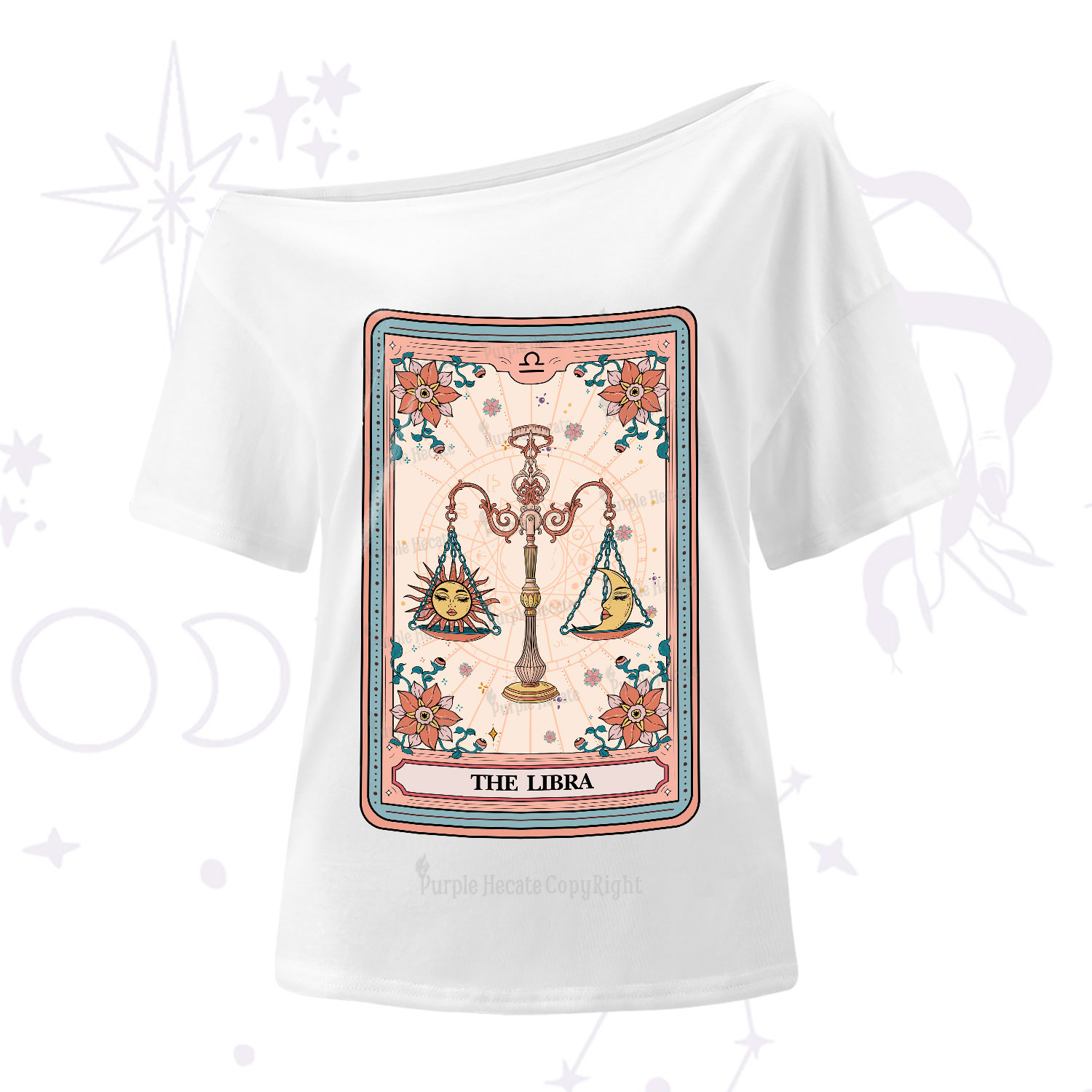 Purplehecate The Libra Tarot Card One-Shoulder T-Shirt