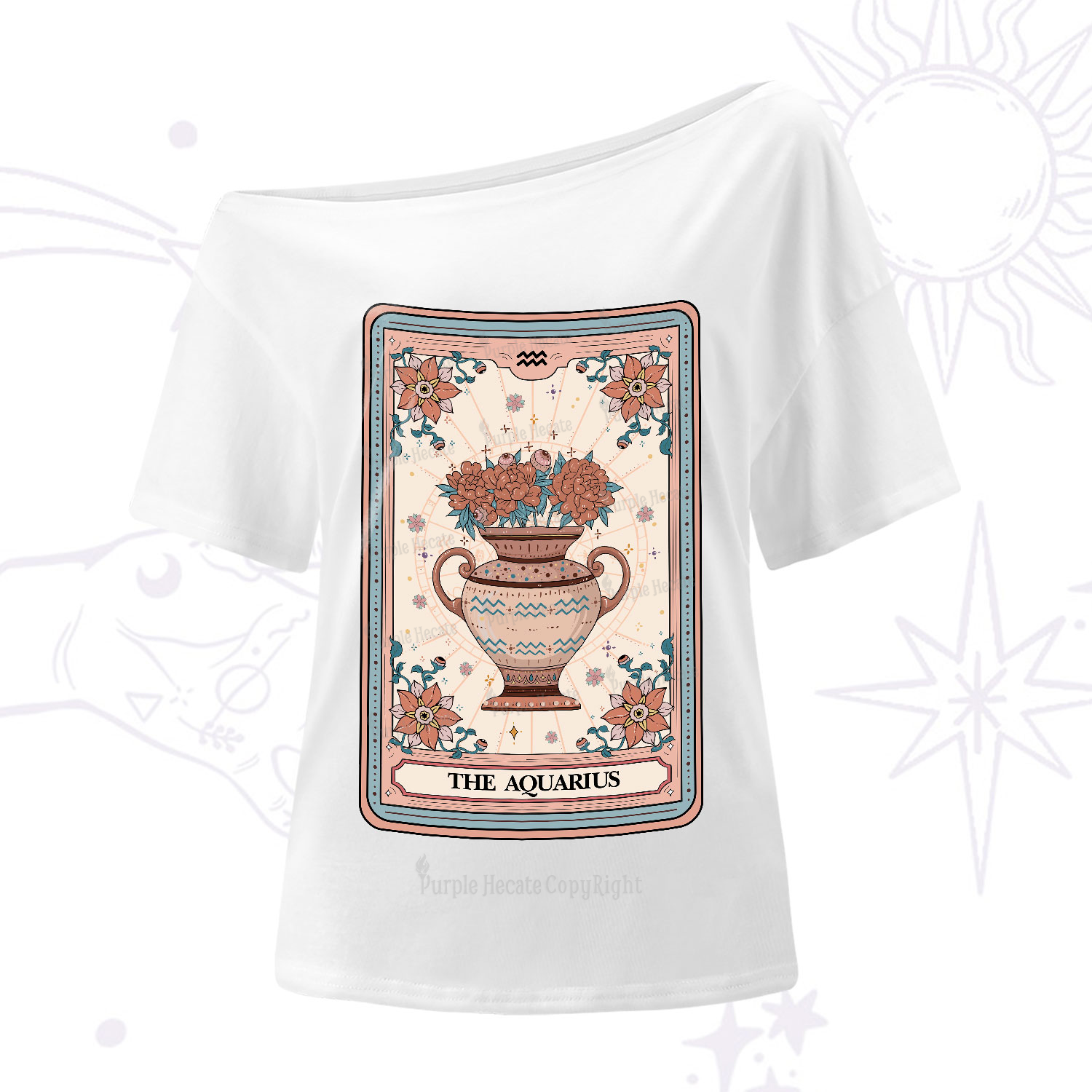 Purplehecate The Aquarius Tarot Card One-Shoulder T-Shirt