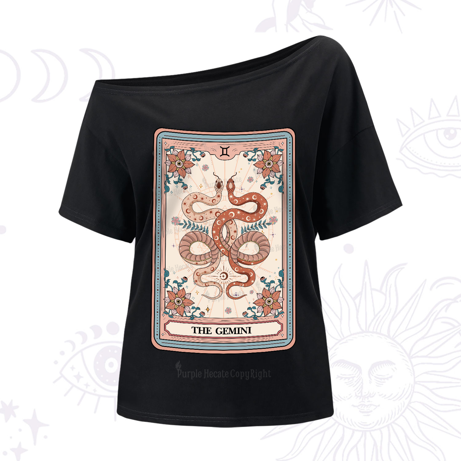 Purplehecate The Gemini Tarot Card One-Shoulder T-Shirt