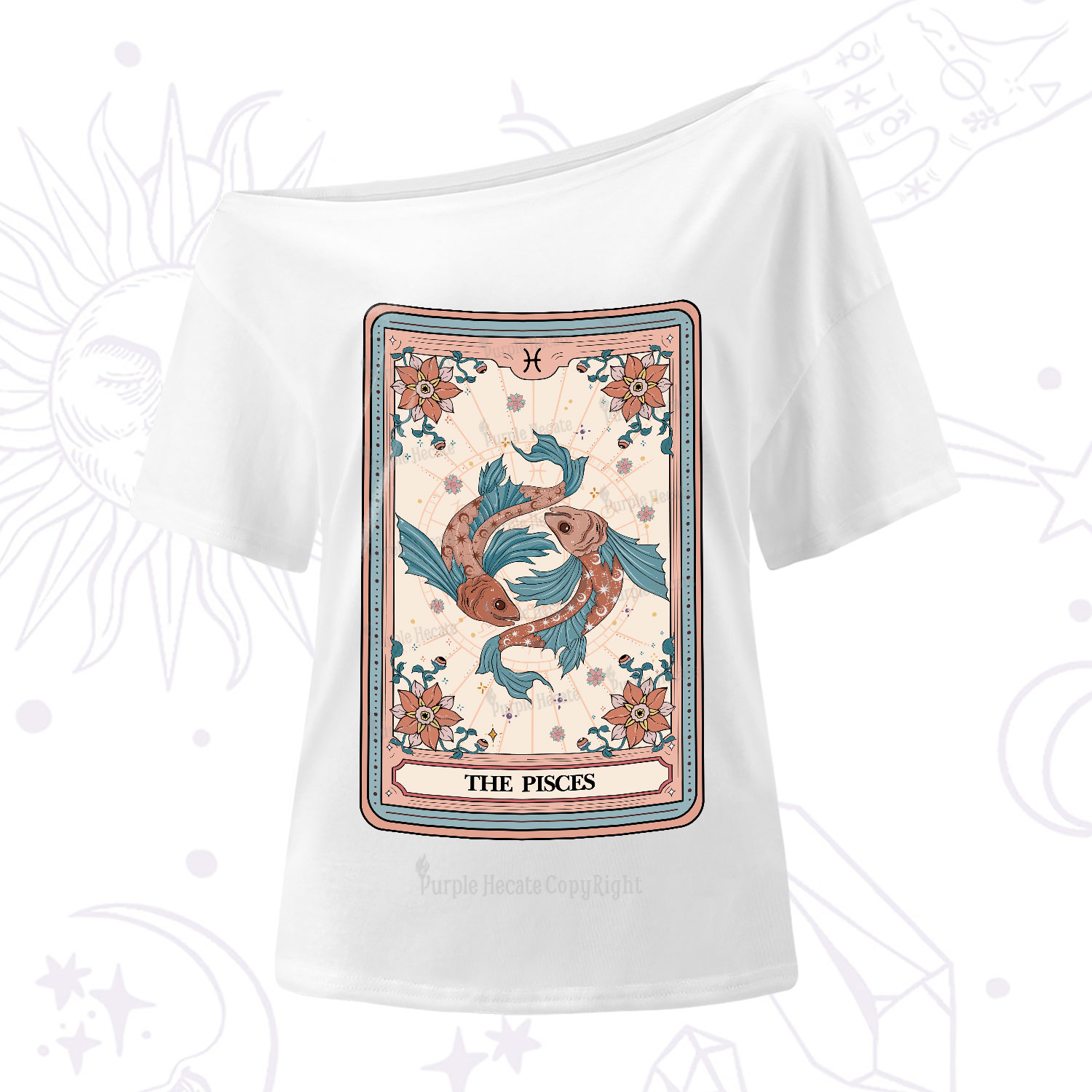 Purplehecate The Pisces Tarot Card One-Shoulder T-Shirt