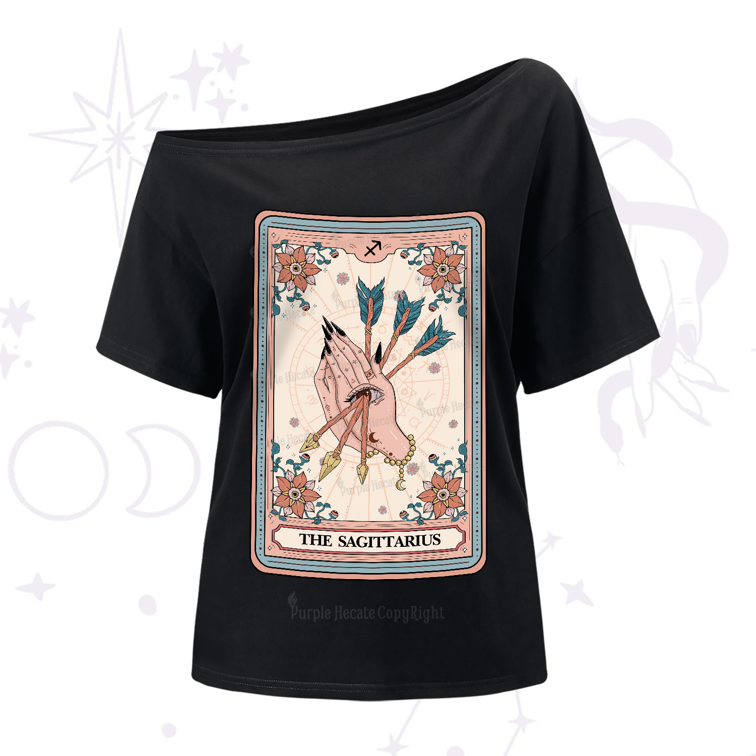 Purplehecate The Sagittarius Tarot Card One-Shoulder T-Shirt