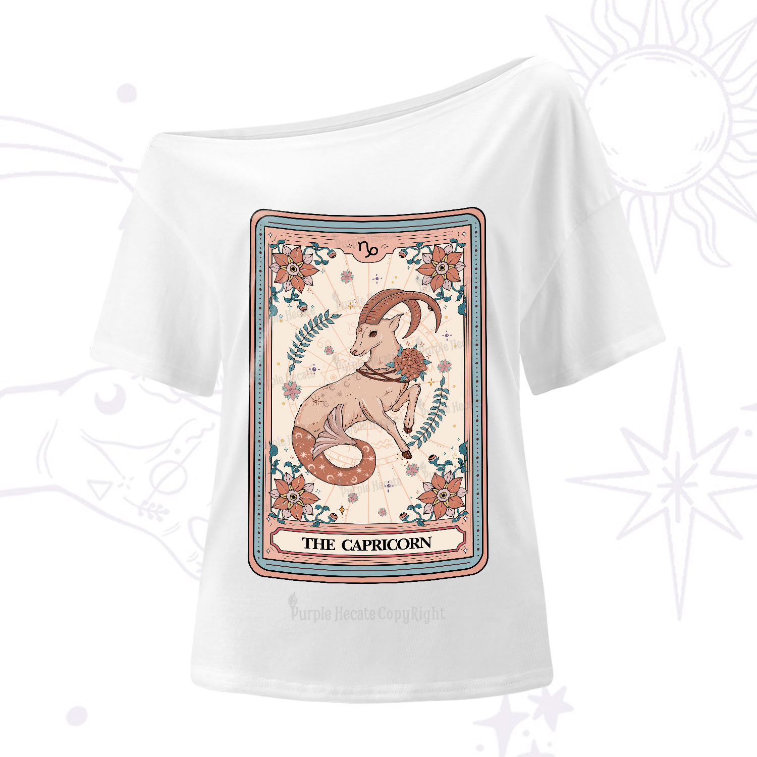 Purplehecate The Capricorn Tarot Card One-Shoulder T-Shirt