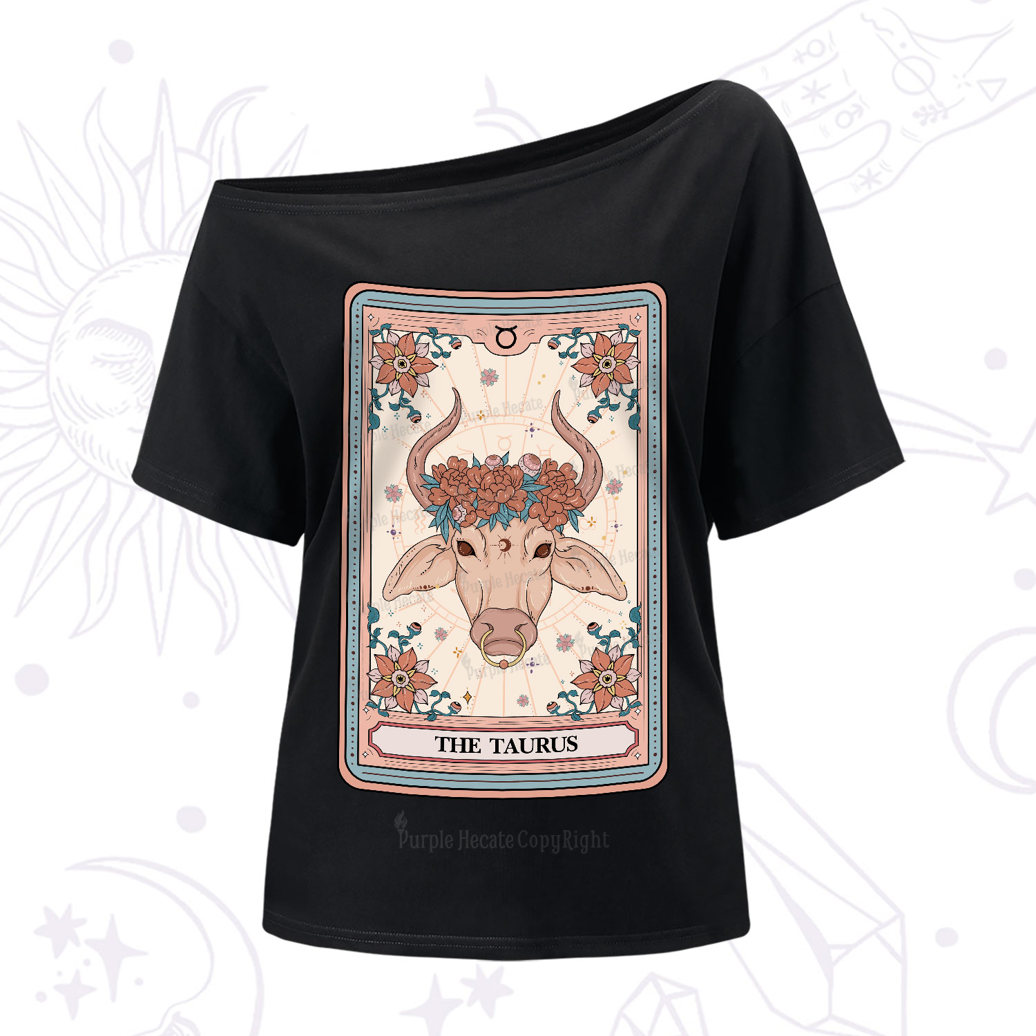 Purplehecate The Taurus Tarot Card One-Shoulder T-Shirt