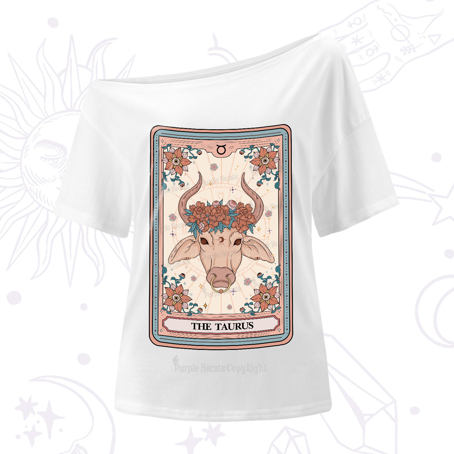 Purplehecate The Taurus Tarot Card One-Shoulder T-Shirt