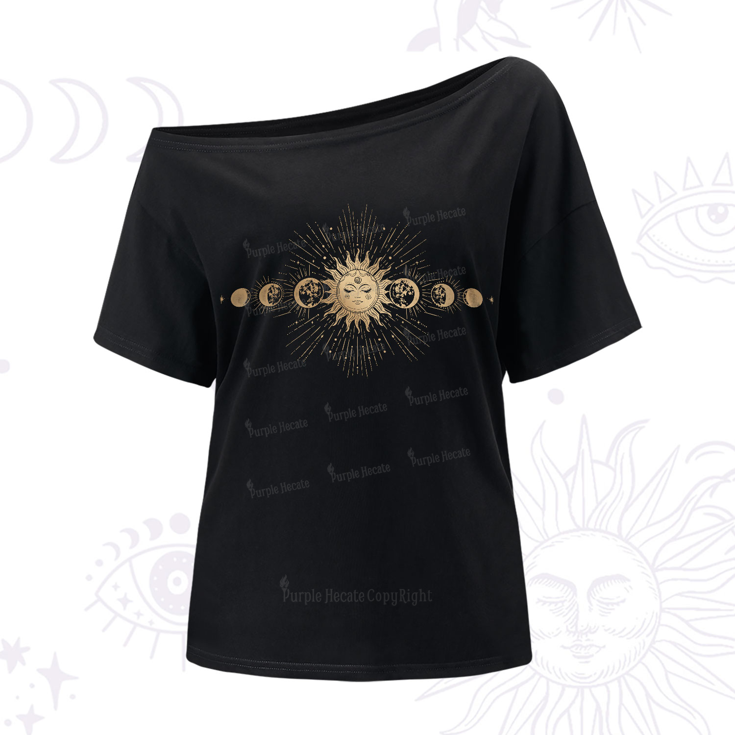 Purplehecate Mystical Moon And Sun One-Shoulder T-Shirt