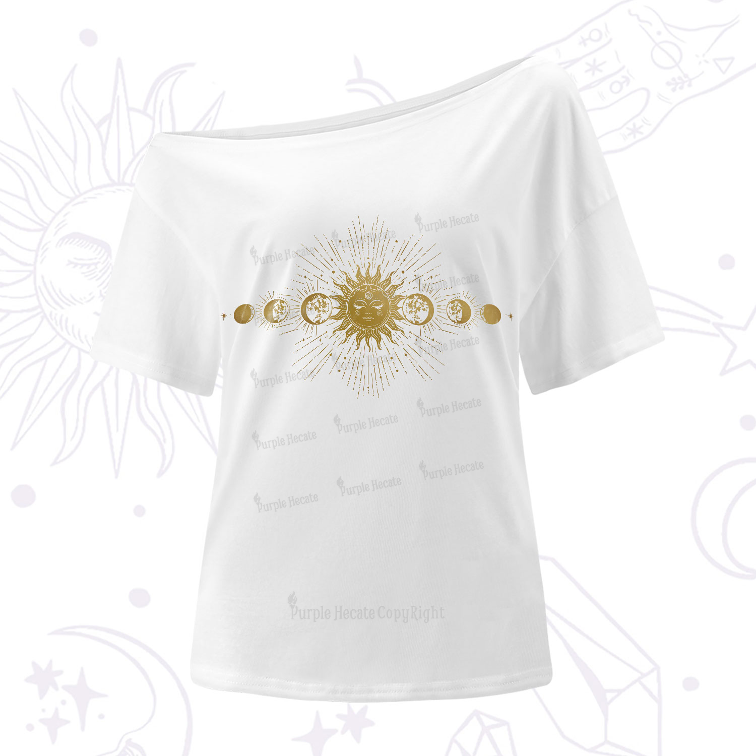 Purplehecate Mystical Moon And Sun One-Shoulder T-Shirt