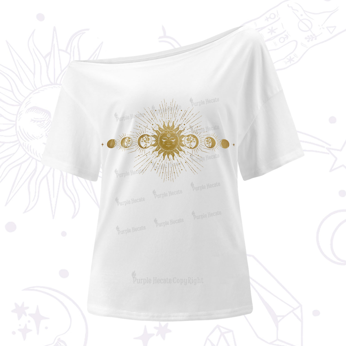 Purplehecate Mystical Moon And Sun One-Shoulder T-Shirt