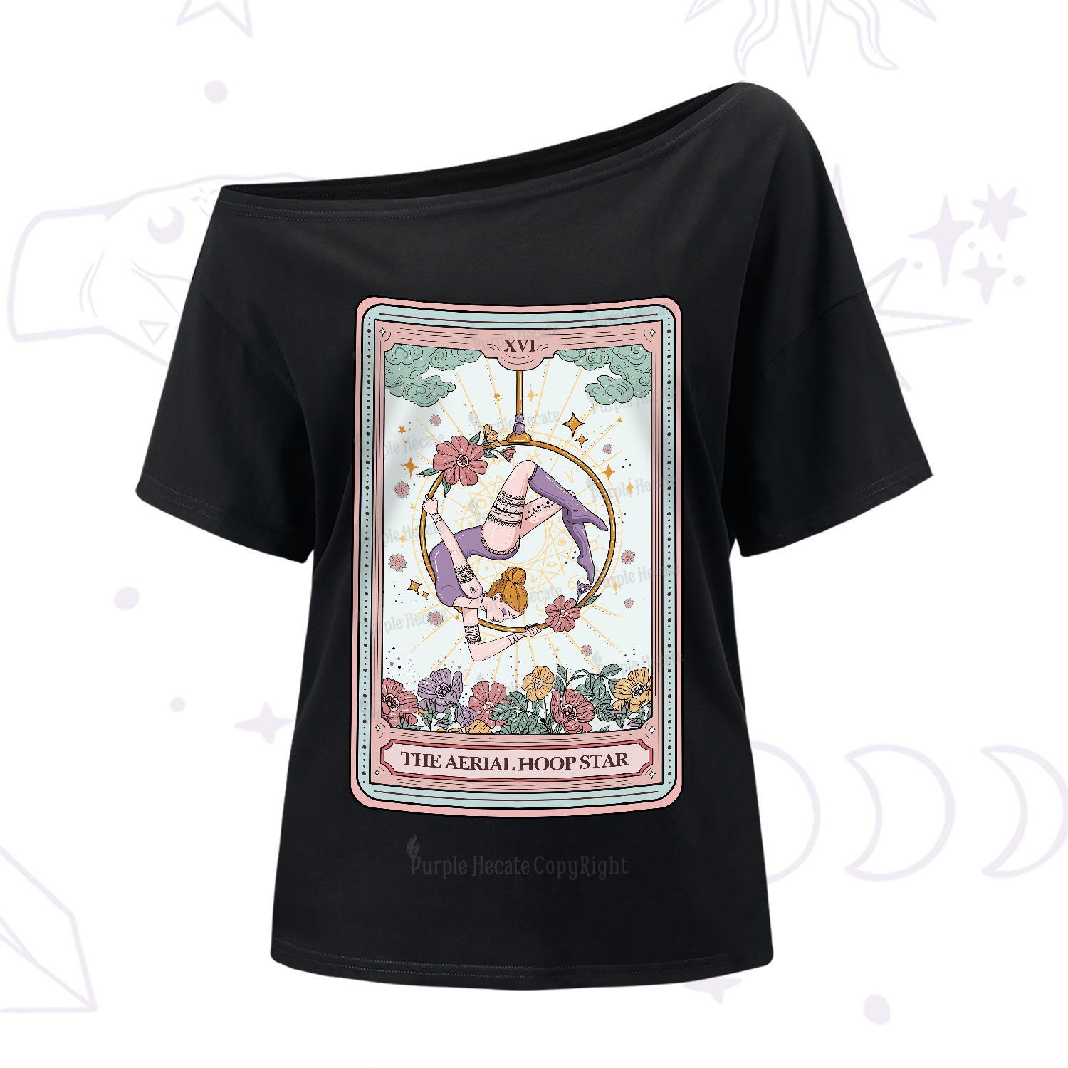 Purplehecate The Aerial Hoop Star Tarot Card One-Shoulder T-Shirt