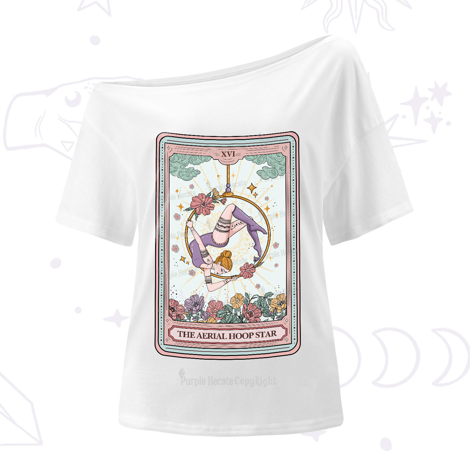 Purplehecate The Aerial Hoop Star Tarot Card One-Shoulder T-Shirt