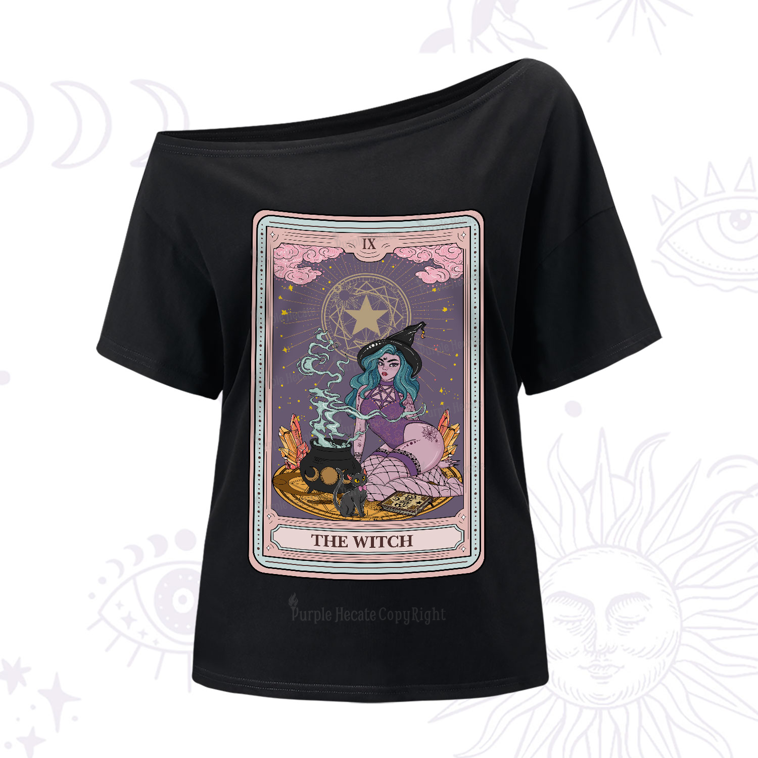 Purplehecate The Alchemy Witch Tarot Card One-Shoulder T-Shirt