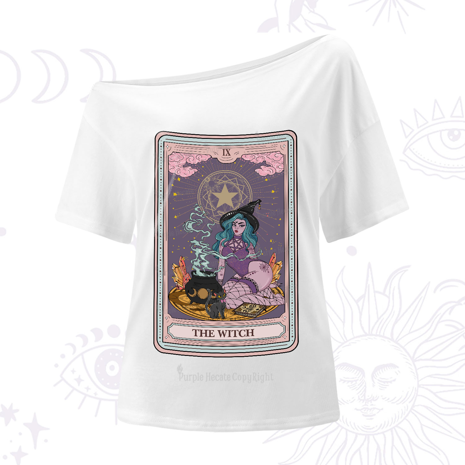 Purplehecate The Alchemy Witch Tarot Card One-Shoulder T-Shirt