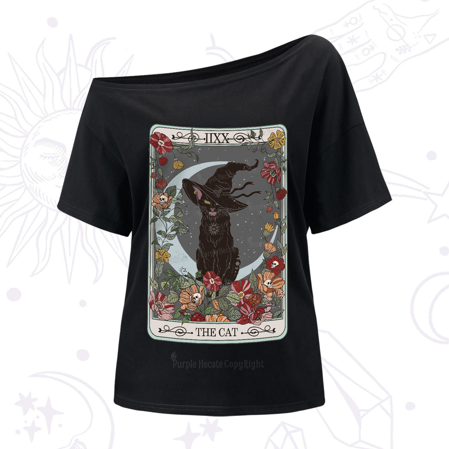 Purplehecate The Cat Tarot Card One-Shoulder T-Shirt