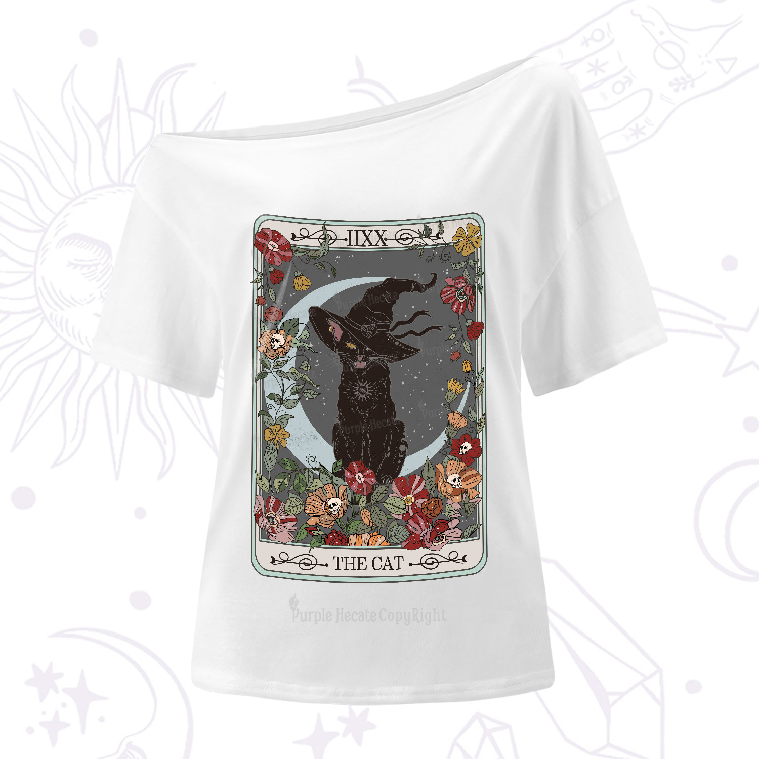 Purplehecate The Cat Tarot Card One-Shoulder T-Shirt