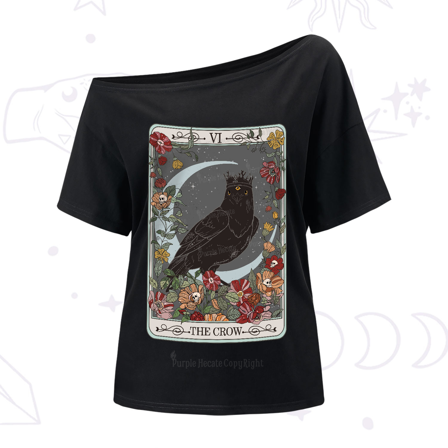 Purplehecate The Crow Tarot Card One-Shoulder T-Shirt