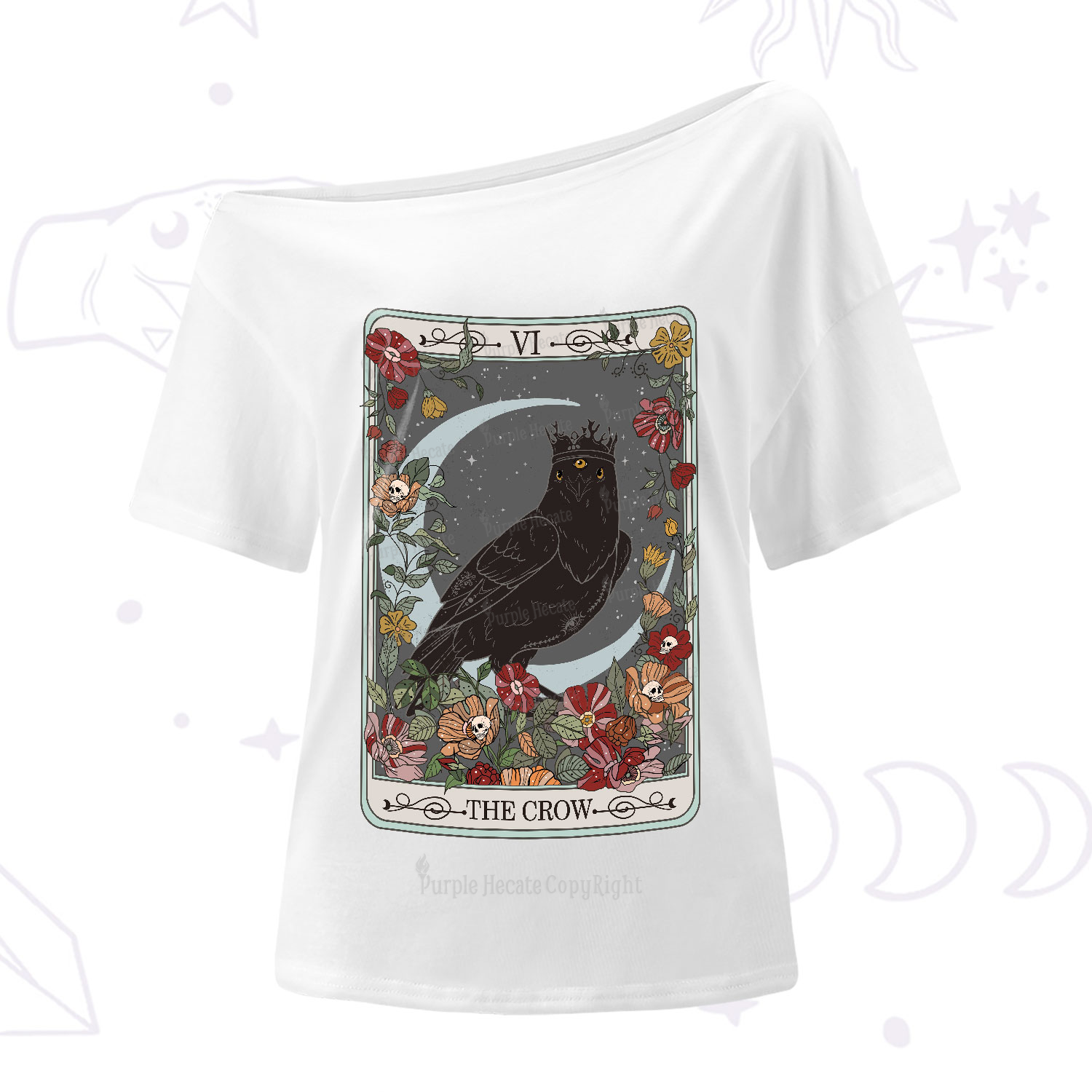 Purplehecate The Crow Tarot Card One-Shoulder T-Shirt