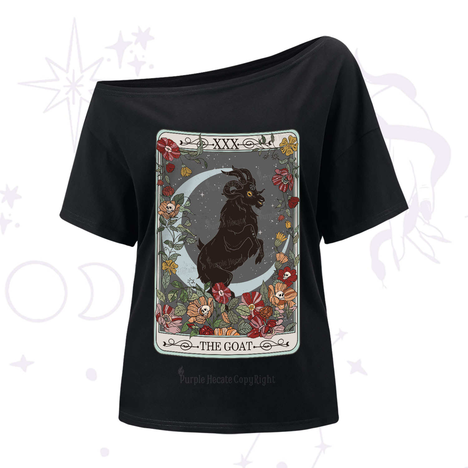 Purplehecate The Goat Tarot Card One-Shoulder T-Shirt