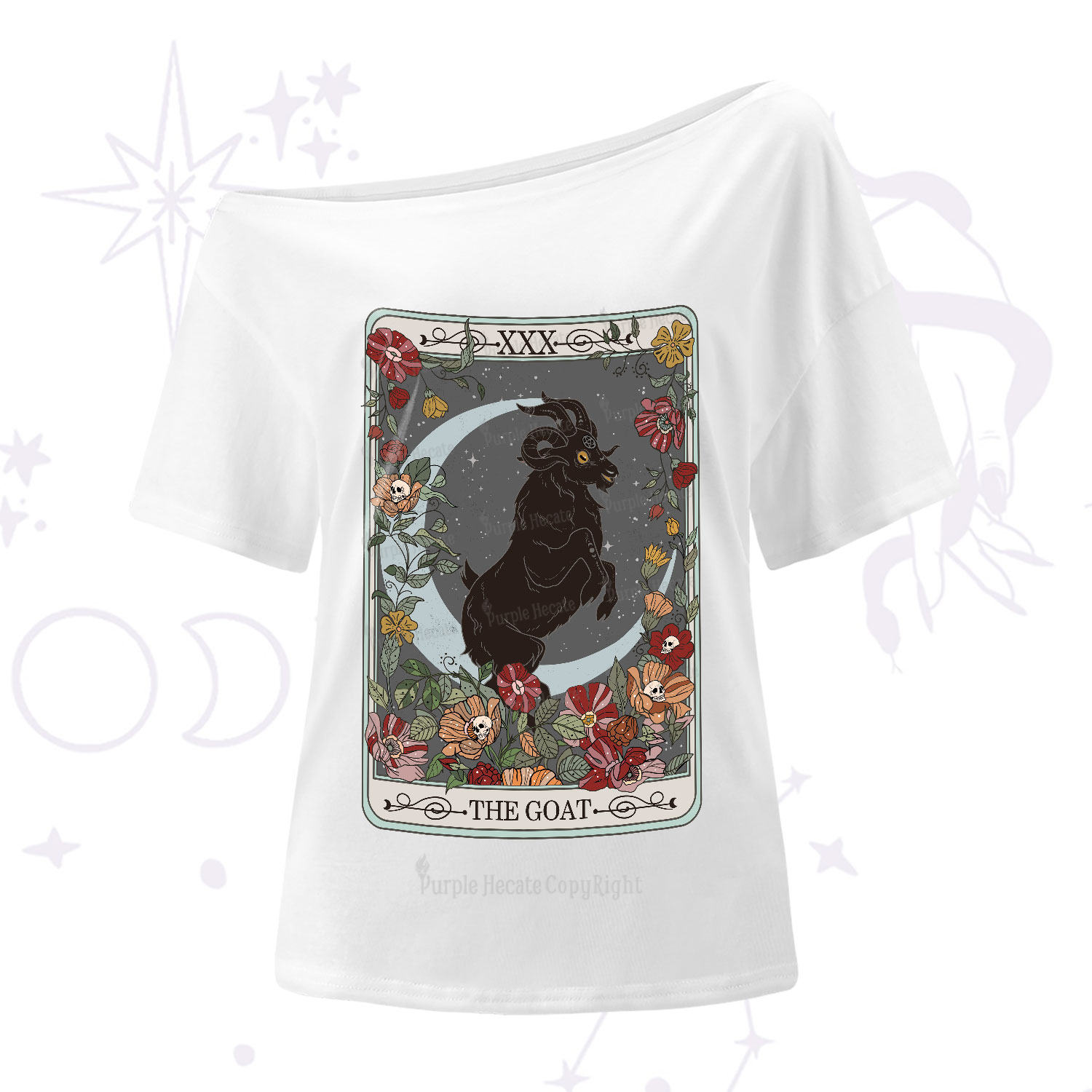 Purplehecate The Goat Tarot Card One-Shoulder T-Shirt