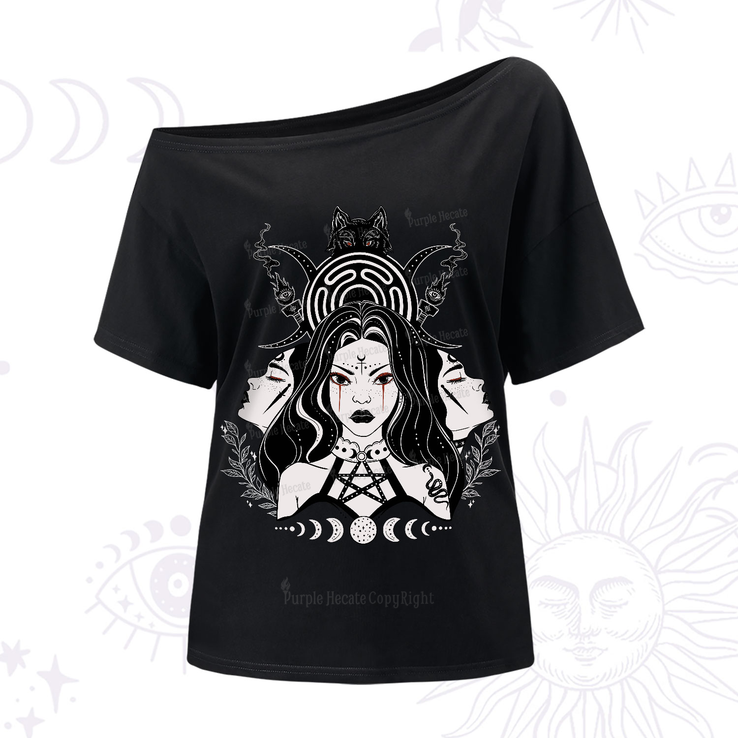 Purplehecate The Triple Moon Goddess Hecate One-Shoulder T-Shirt