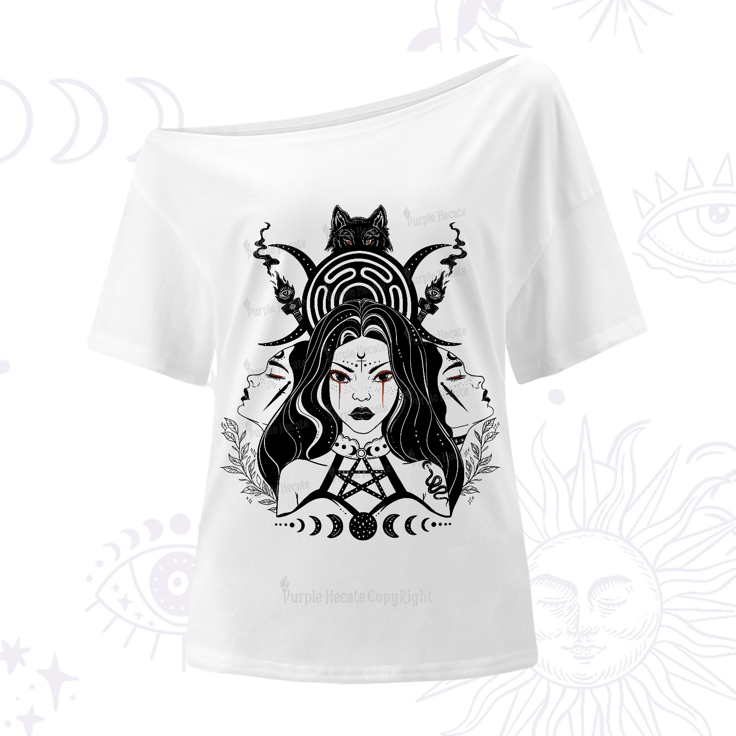 Purplehecate The Triple Moon Goddess Hecate One-Shoulder T-Shirt