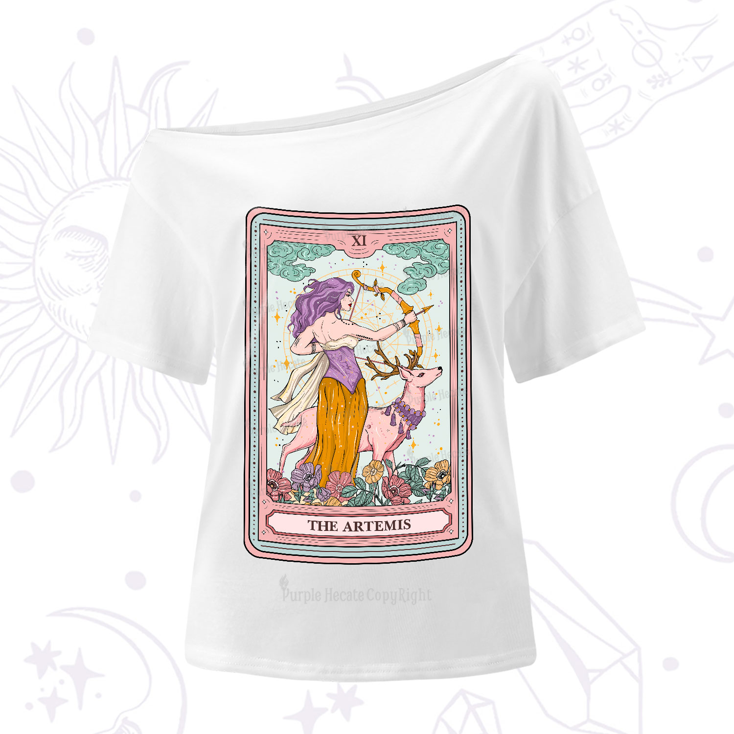 Purplehecate The Artemis Tarot Card One-Shoulder T-Shirt