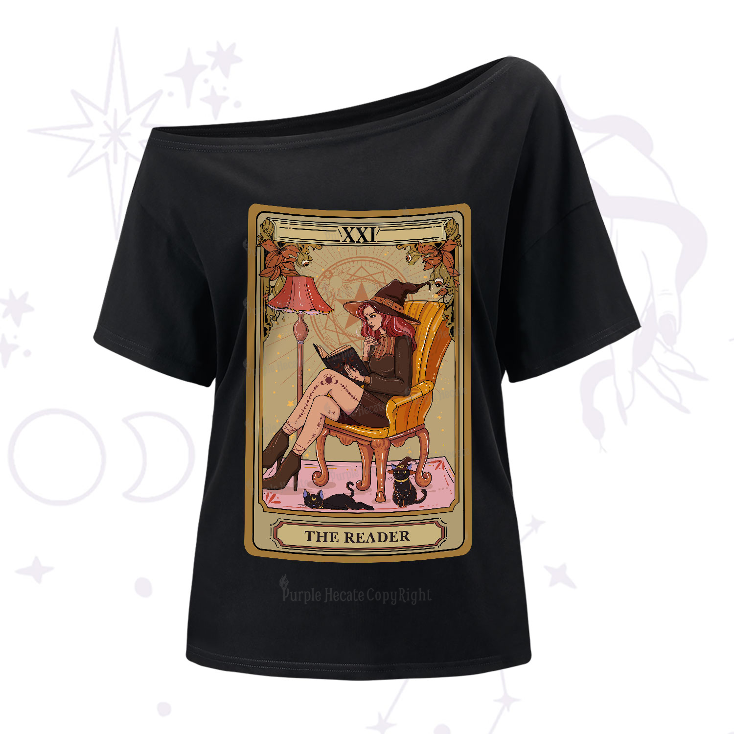 Purplehecate The Reader-Cat Mom Tarot One-Shoulder T-Shirt