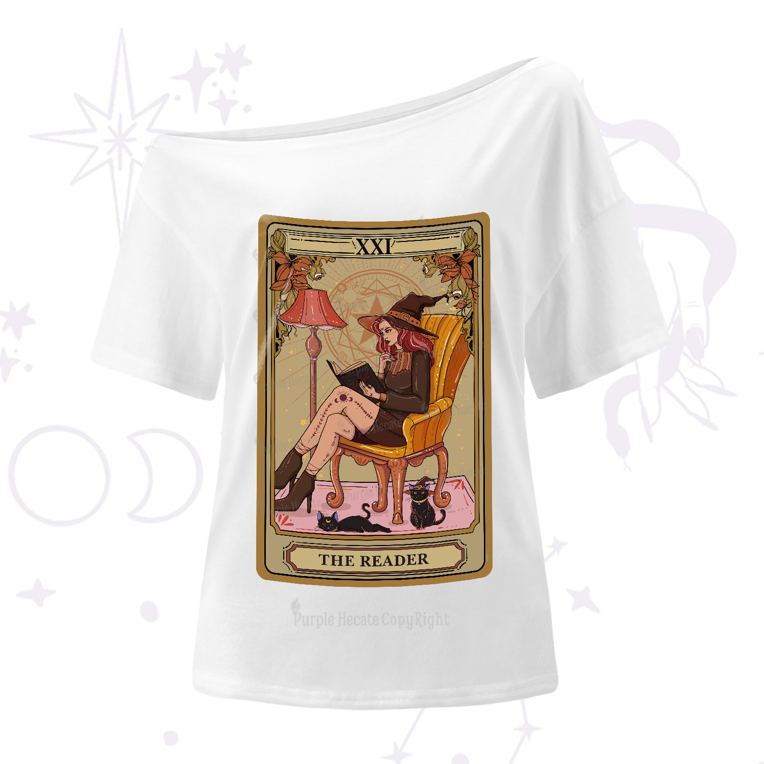 Purplehecate The Reader-Cat Mom Tarot One-Shoulder T-Shirt