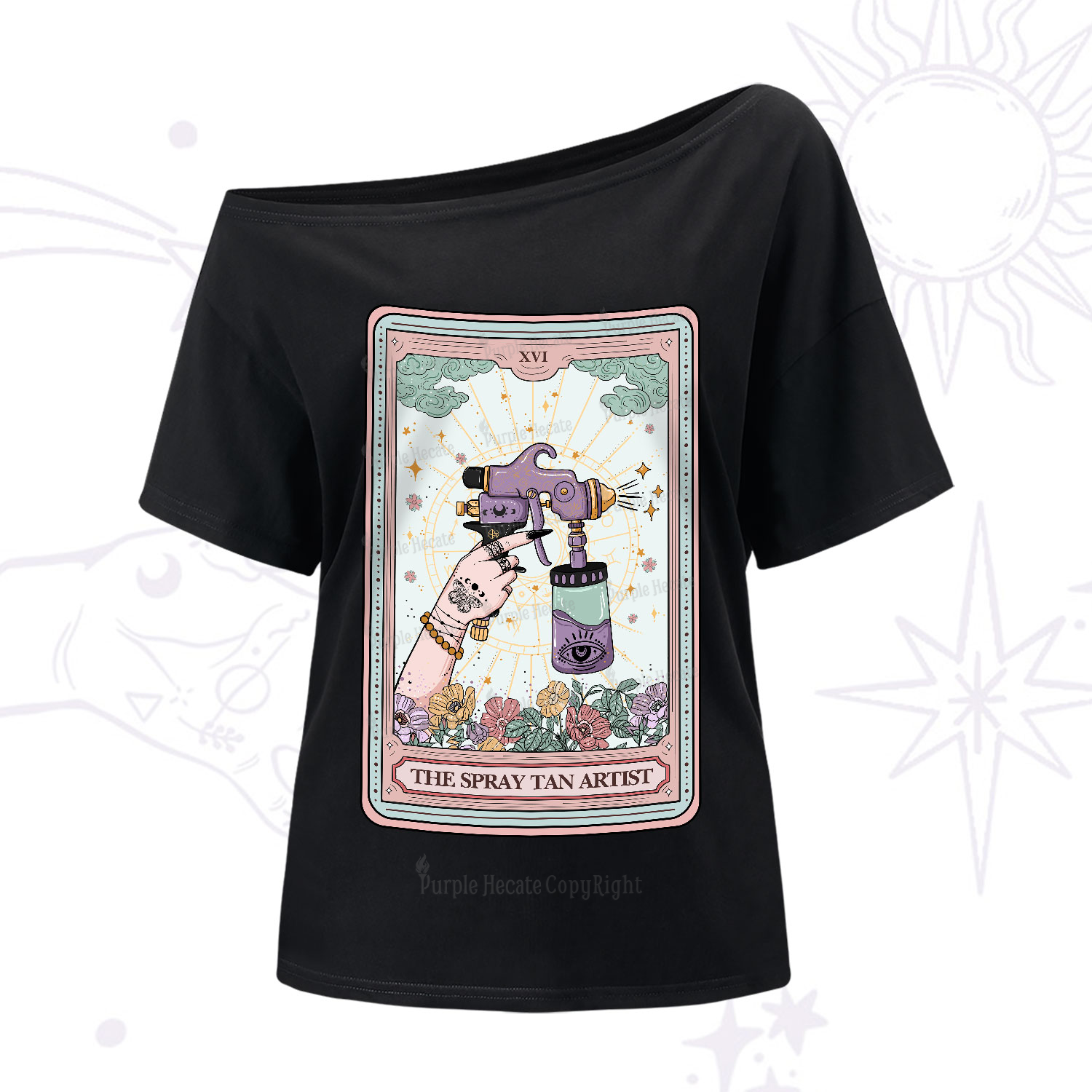 Purplehecate The Spary Tan Artist Tarot One-Shoulder T-Shirt