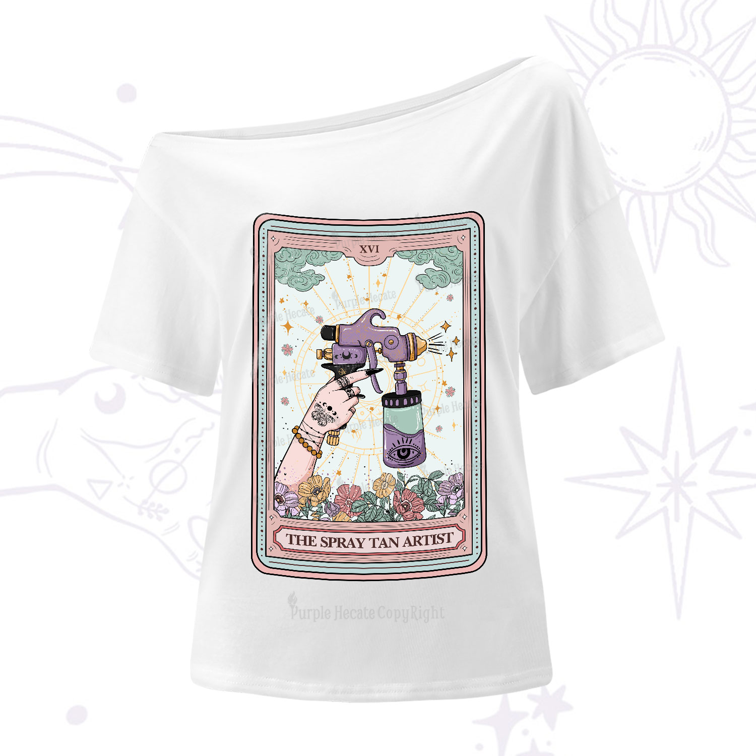 Purplehecate The Spary Tan Artist Tarot One-Shoulder T-Shirt