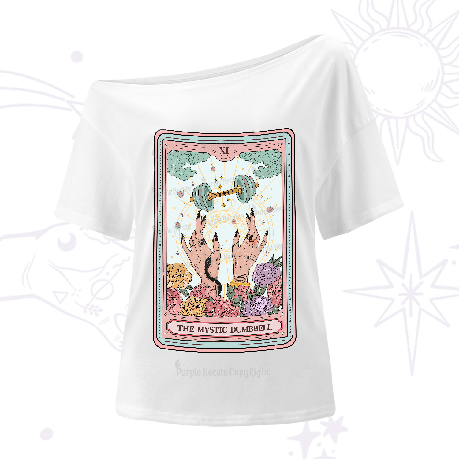Purplehecate The Mystic Dumbbell Tarot One-Shoulder T-Shirt