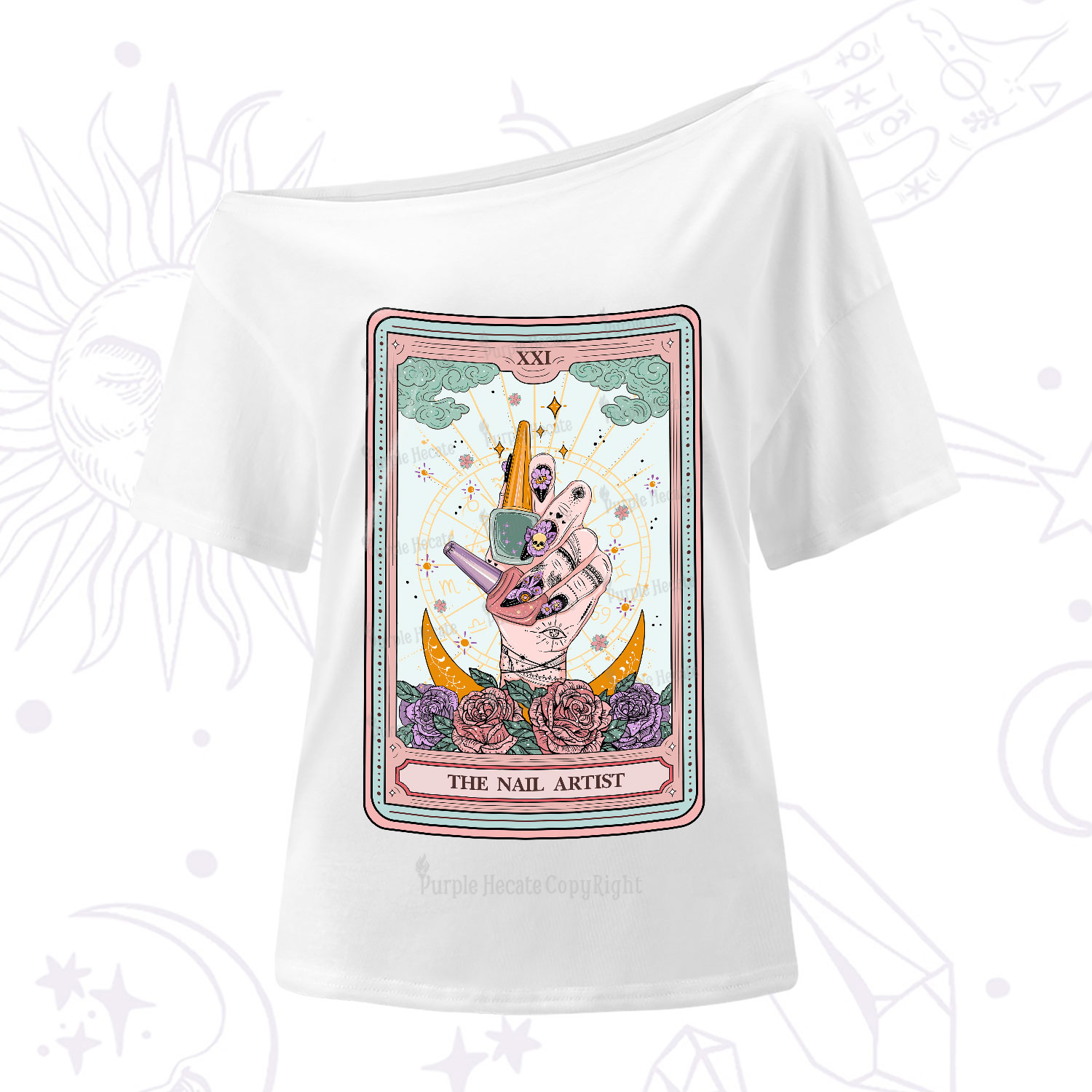 Purplehecate The Badass Nail Artist Tarot One-Shoulder T-Shirt