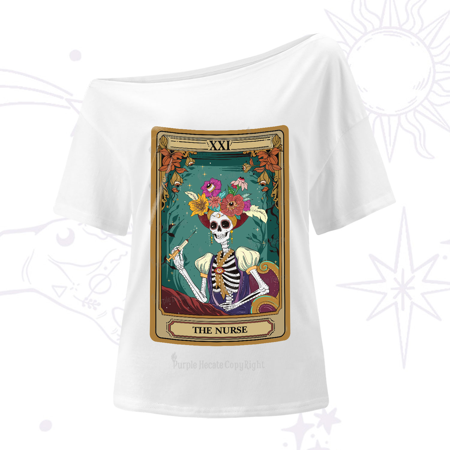 Purplehecate The Nurse Funny Tarot Card One-Shoulder T-Shirt