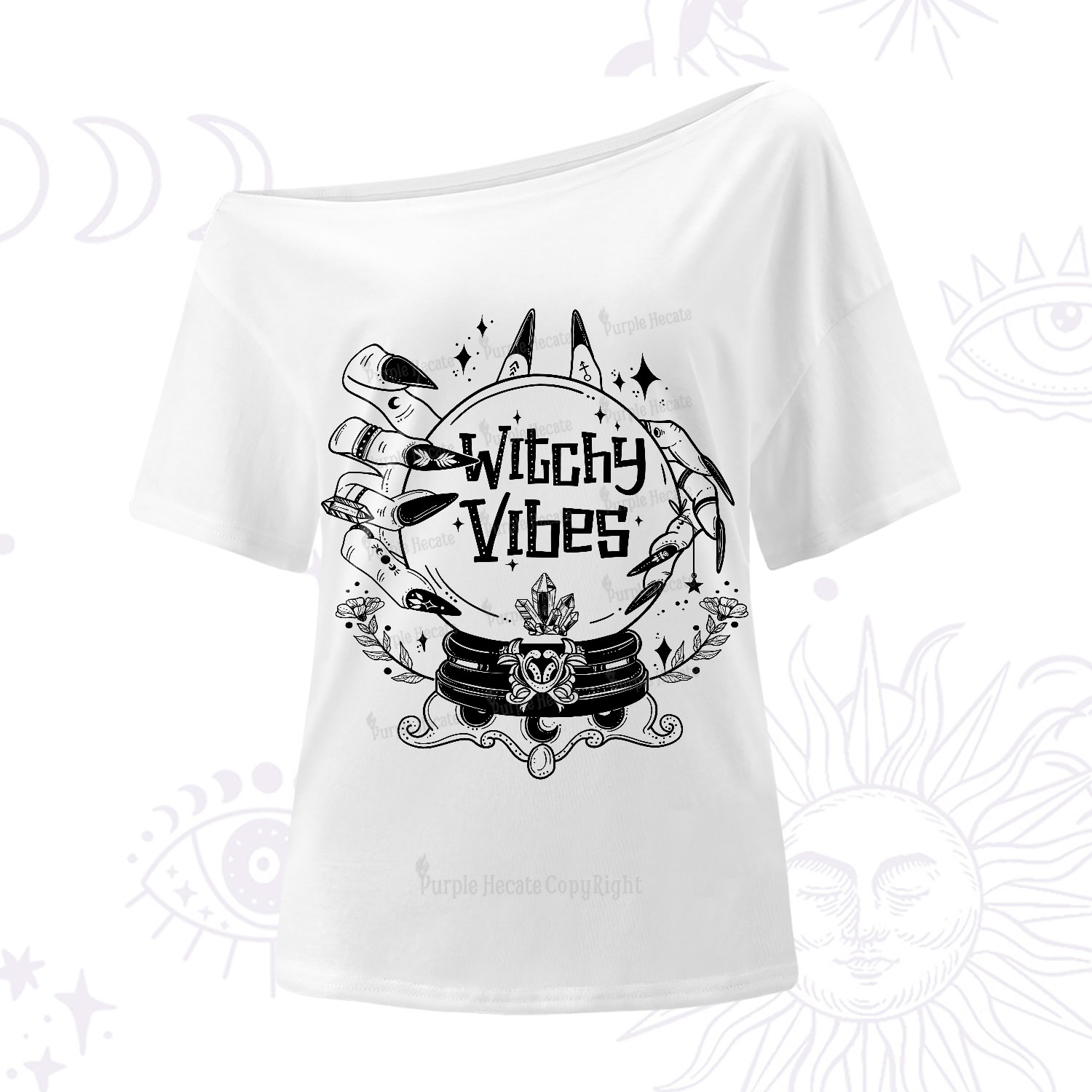 Purplehecate Witchy Vibes One-Shoulder T-Shirt